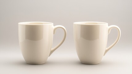 Two White Ceramic Mugs on a Light Grey Background