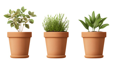Obraz premium Set of Clay Planters on Transparent or White Background