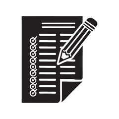 Exam Paper Silhouette Vector Illustration, Solid White Background.