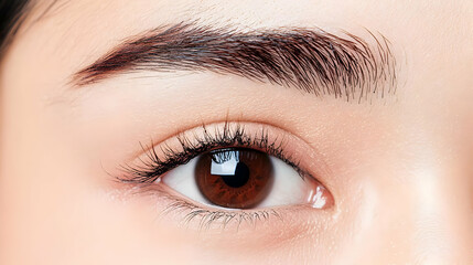 Obraz premium Close Up View Of A Human Eye With Sparkling Glittering Details And Brown Iris With Perfect Skin And Light