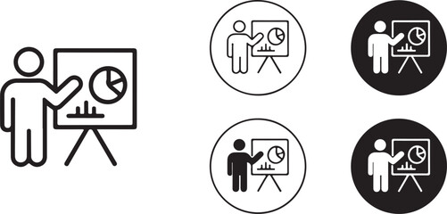 Presentation Icon Set Businessman Giving a Presentation with Charts