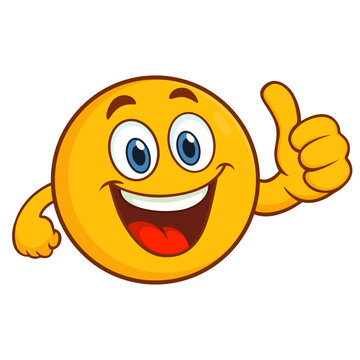Naklejki Happy smiley face emoji showing thumbs up sign vector graphics 