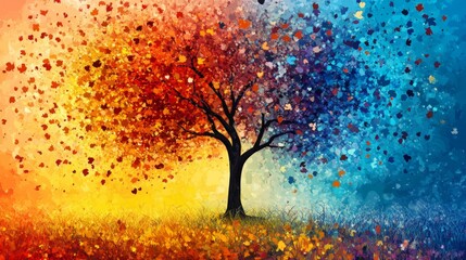 Fototapeta premium Abstract Tree with Colorful Leaves in Autumn and Winter