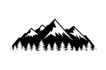 Fototapeta premium Majestic mountains with snow-capped peaks and a lush evergreen forest at the base.