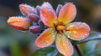 Orange Flower with Dew Drops Close Up