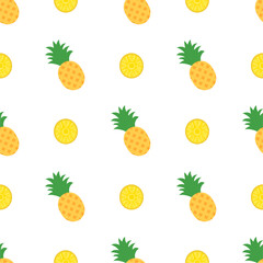 Pineapple seamless pattern, tropical ripe fruit.