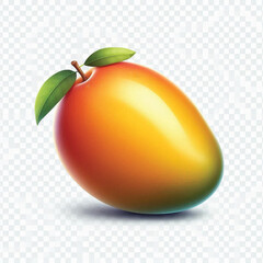 Fresh Ripe Mango Fruit Isolated on White Background with Transparent Shadow