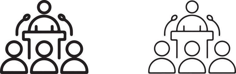 Speaker at Podium Addressing an Audience Line Art Icons