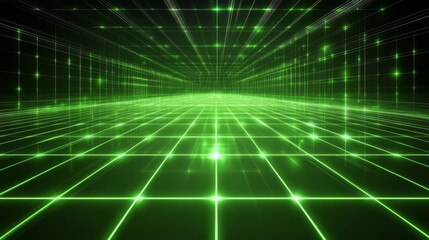 Fototapeta premium Glowing Green Grid Lines Digital Abstract Background
