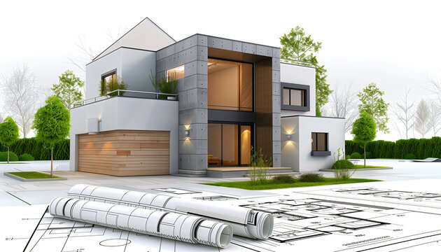 Projet de construction d'une maison individuelle réalisé par un architecte qui dessine des plans et des esquisses