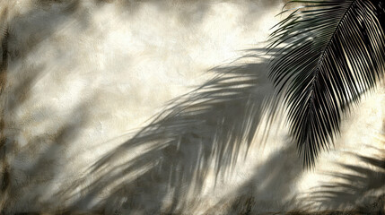 Abstract shadow patterns of palm tree leaves create a striking contrast on a minimalist white wall