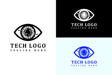 illustration of digital nodes eye design, icon, abstract, vector logo for deep learning, automation, data transfer, fast data, cloud computing, artificial intelligence, tech, and more