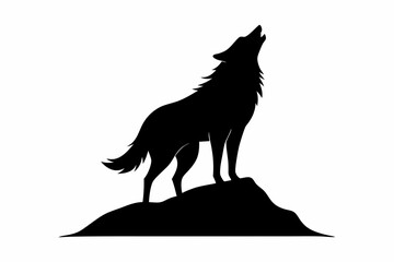 Howling Wolf On Mesa Silhouette Vector Illustration