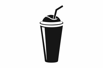 Milkshake Glass With Straw Silhouette Vector Illustration
