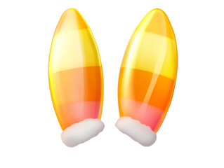 Fototapeta premium Pair of glossy, candy corn-colored bunny ears with fluffy white tips.