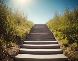 Fototapeta premium Stairway to success, modern improvement or career growth concept, achievement of life, a successful man struggles like stairs, key of success