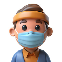 Fototapeta premium 3D Image of Sick Patient Wearing Mask on Transparent Background..