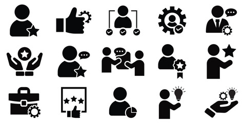 Professional Expertise Icon Set – Solid Vector Collection of Knowledge, Skills, and Mentorship Elements