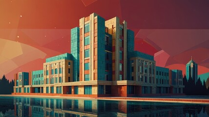 Soviet-era Architecture with Abstract Geometric Design