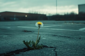 The beauty of resilience: a bright dandelion growing from