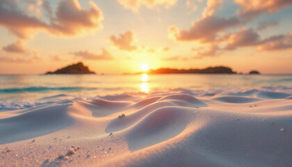 Obraz premium Tropical Beach Scenes Stunning Sunset Sea Sand Closeup & Panoramic Seascape for Travel Inspiration