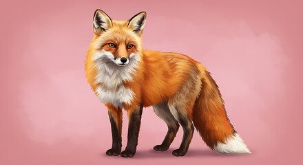 Obraz premium Realistic Portrait of a Red Fox Standing Against a Soft Pink Background