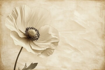 A delicate, vintage-styled illustration of a solitary flower, showcasing soft petals and intricate details against a textured background.