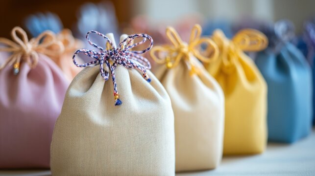 Custom drawstring bags filled with small event freebies