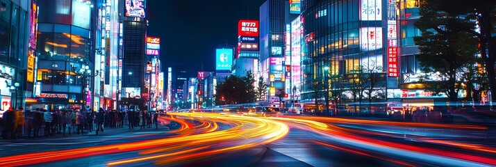 High-Speed Lights in Tokyo Downtown at Night