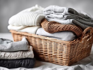 Obraz premium Wicker Laundry Basket in Subdued Colors