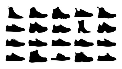 set of shoe silhouette vector on tranparent background