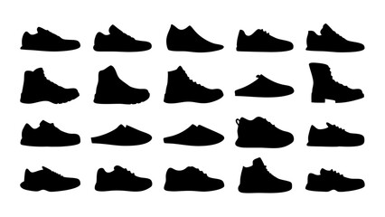 set of shoe silhouette vector on tranparent background