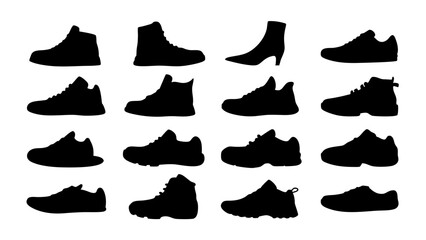 set of shoe silhouette vector on tranparent background