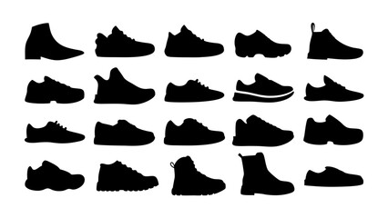 set of shoe silhouette vector on tranparent background