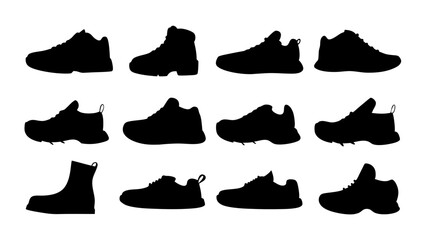 set of shoe silhouette vector on tranparent background
