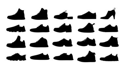 set of shoe silhouette vector on tranparent background