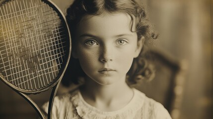 Caucasian girl holds tennis racquet, showing determination, youth, challenges, competition, athletic prowess, sport.