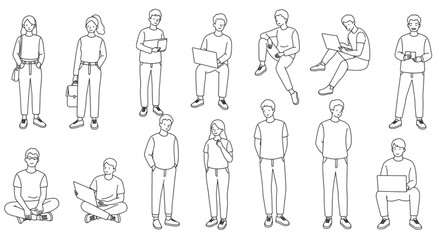 black silhouette people, vector collection, isolated