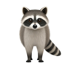 Obraz premium A cartoon raccoon with large eyes and a fluffy tail stands upright, showcasing its characteristic markings and playful demeanor.
