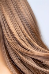 Fototapeta premium Smooth, light brown hair cascading down, showcasing shine and healthy texture