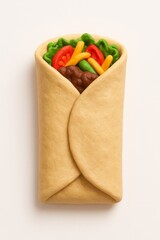 burrito made of plasticine on a white background