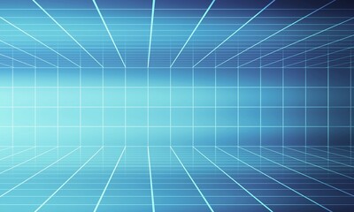 Obraz premium Futuristic digital grid background with blue glowing lines in a 3D perspective, ideal for technology concepts, sci-fi scenes, virtual reality, gaming interfaces, or data visualization projects