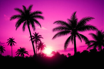 Obraz premium palm trees silhouetted against a purple sky at sunset