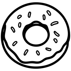 Fototapeta premium Black vector silhouette of a donut with icing and sprinkles for creative projects