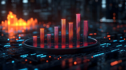 Glowing bar graph on dark tech background