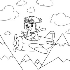 Funny cartoon drawing of a boy with a cat and bear in a winter fairytale scene for kids coloring book