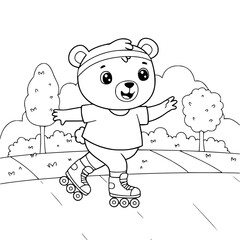 coloring page of a bear with a skateboard