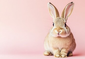 Obraz premium Tan Rabbit on Pink Background Studio Portrait