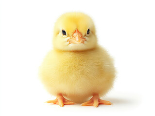 Charming chick: This close-up shot captures the adorable essence of a baby chick, showcasing its fluffy yellow feathers and innocent gaze, filled with life and character.