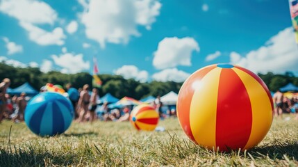 Inflatable beach balls with event logos handed out at festivals